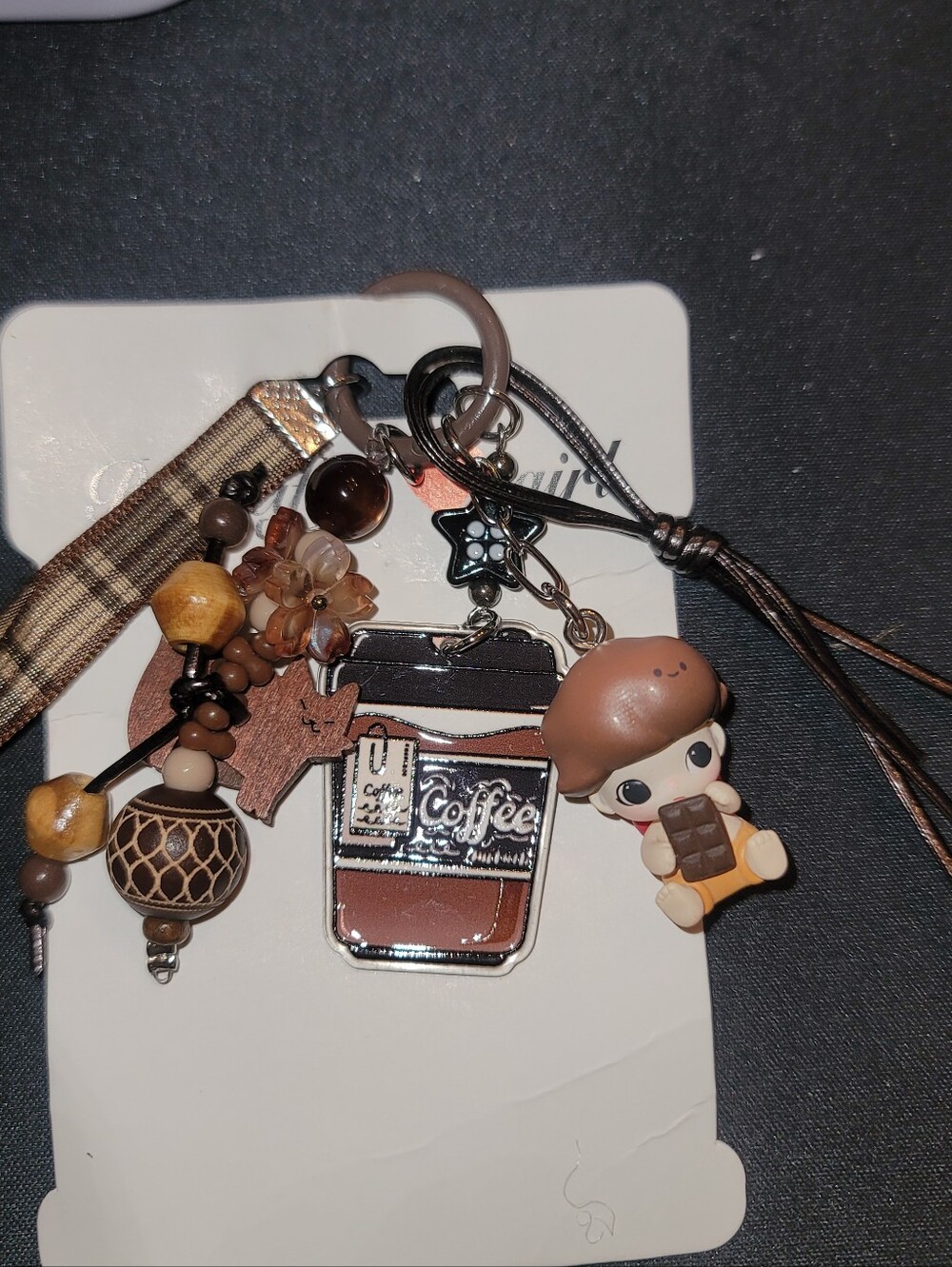 NWT-Custom Dimoo Coffee Cup Charm Keychain/Bag Charm Brown & Black